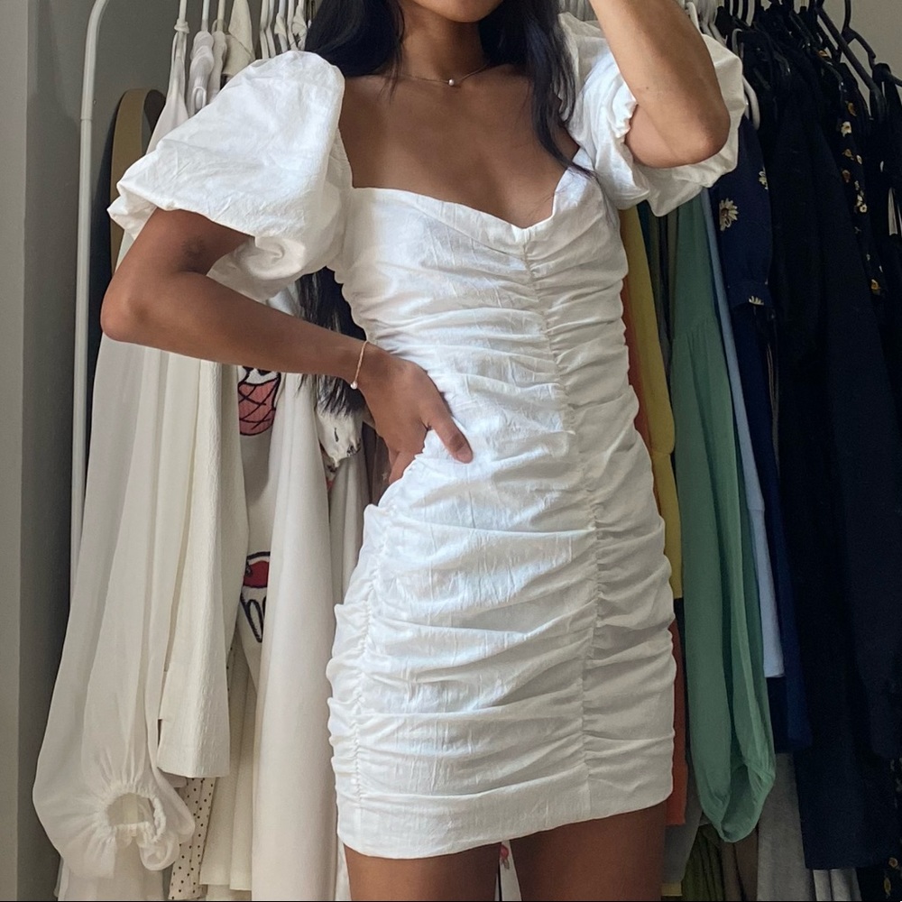 Linen texture white dress